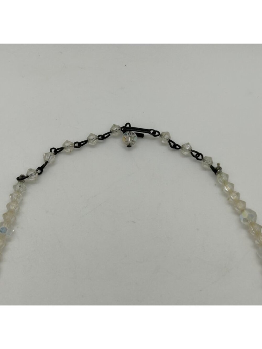 Vintage Clear Faceted Glass Bead Necklace With Shepherds Hook Clasp 1940-1950s - Picture 12 of 14